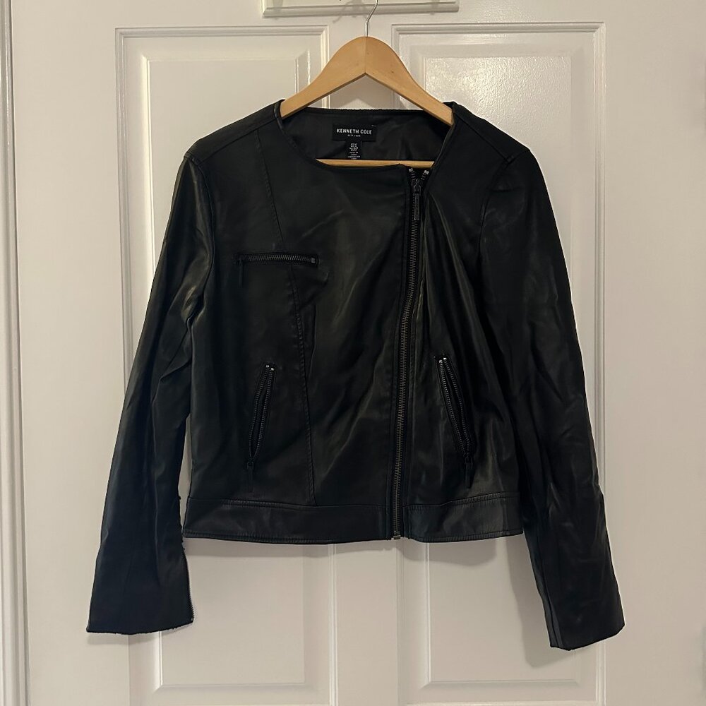 Kenneth Cole Faux Leather Moto Jacket, Black, M